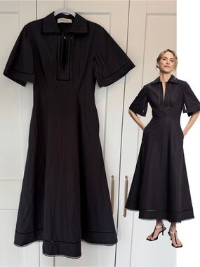 Black A-Line Midi Dress with Collar